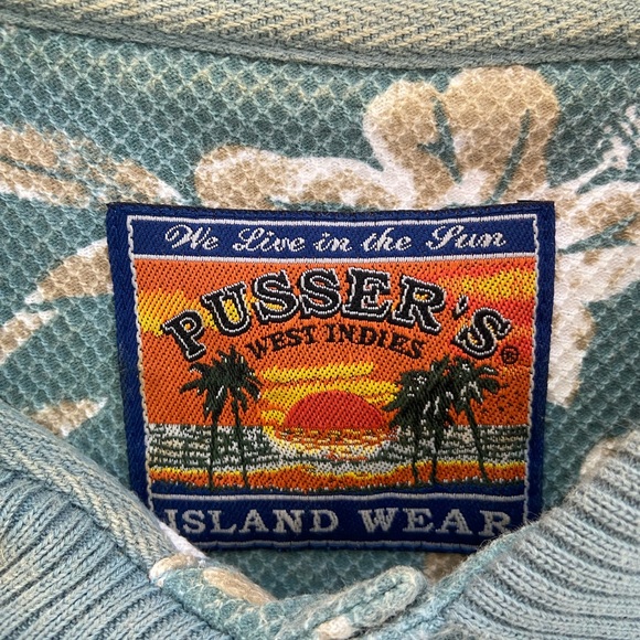 Green and Beige Floral Polo Shirt Button Up Hawaiian Shirt Pre Owned Excellent - Picture 4 of 5